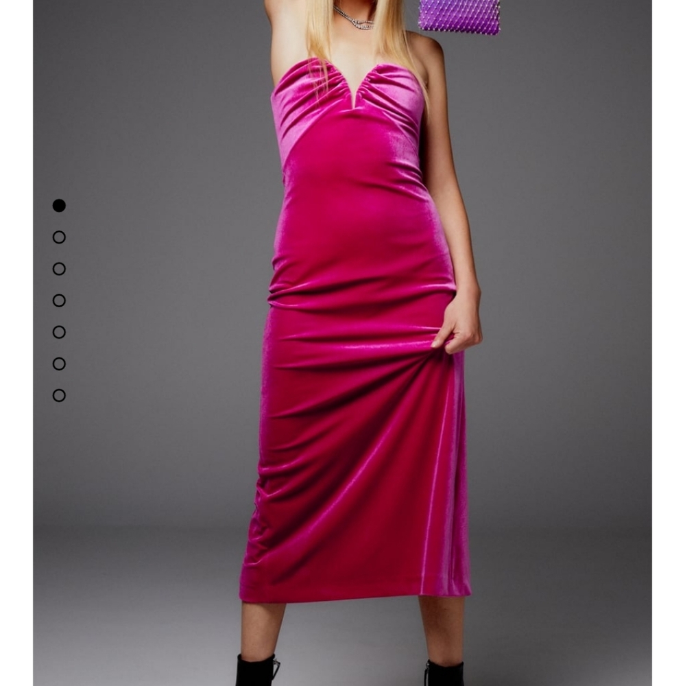 Zara * Velvet Midi Dress Pink Size XS - Picture 7 of 16